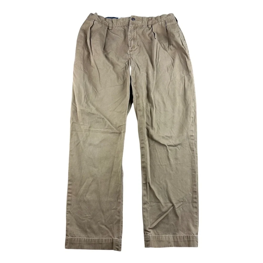Vintage Polo Ralph Lauren Ethan Pants Men 36x30‎ Tan Pleated Chino 100% Cotton